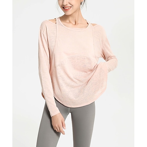 

Per donna Girocollo Top yoga Inverno Collage Foro per pollice Tinta unica Nero Rosa Cotone Yoga Fitness Allenamento in palestra Maglietta Superiore Sport Abbigliamento sportivo Traspirante