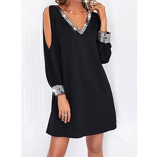 

Mulheres Tubinho Vestido da bainha Minivestido Prata Manga Longa Poá Com Transparência Inverno Outono Primavera Decote V Moda Férias Final de semana 2022 S M L XL XXL 3XL