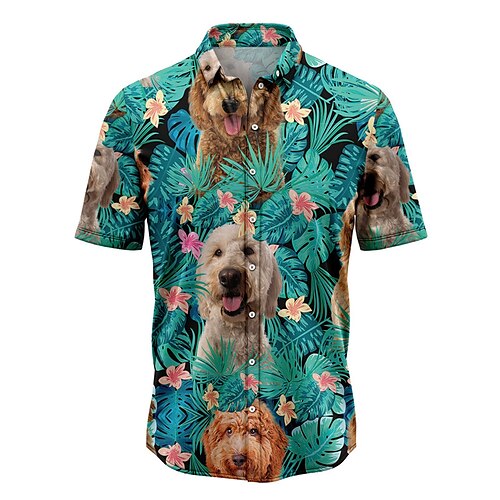 

Men's Shirt Summer Hawaiian Shirt Floral Dog Tropical Graphic Prints Turndown Blue Street Casual Short Sleeves Button-Down Print Clothing Apparel Tropical Fashion Hawaiian Designer