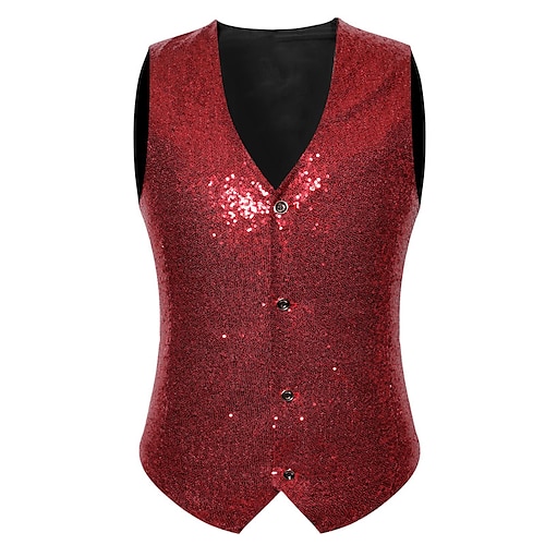 

Herre سترة Gilet Pustende Myk Bekvem Bryllup Fest Klubb Enkeltkneppet V-hals Stilfull Forretning Smart Casual Jakke Yttertøy عادي Knapp Paljetter Vin Svart Sølv