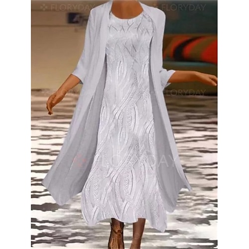 

robe longue Femme Robe casual manche longue Eté Printemps - Mode Robe chic faux deux pièces Imprimer Couleur monochrome Col Ras du Cou Vacances 2023 Grise S M L XL 2XL