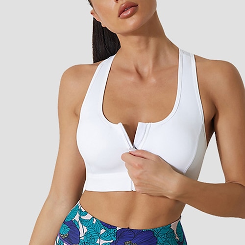 

Women's High Support Sports Bra Running Bra Racerback Zip Front Bra Top Padded Fitness Gym Workout Running High Impact Quick Dry Shockproof Spandex Leopard Print Black White Leopard