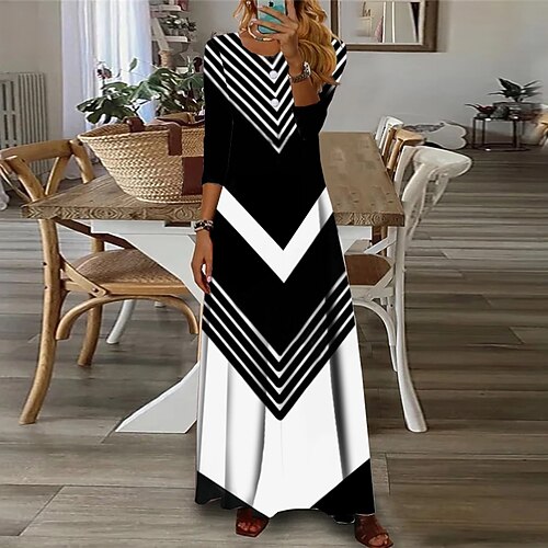 

Women's Casual Dress Swing Dress Long Dress Maxi Dress Black Long Sleeve Geometric Pocket Winter Fall Spring Crew Neck Fashion Daily Weekend 2023 S M L XL XXL 3XL