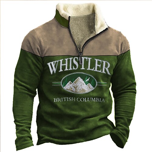 

Men's Zip Sweatshirt Pullover Brown Green Half Zip Graphic Letter Print Sports Outdoor Casual Daily 3D Print Fleece Streetwear Designer Thin fleece Fall Winter Clothing Apparel Hoodies