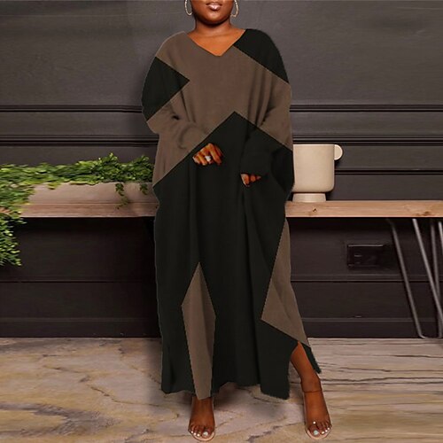 

Per donna Plus Size Abito in felpa Fantasia geometrica A V Manica lunga Inverno Autunno Informale Vestito maxi Esterno Giornaliero Vestito