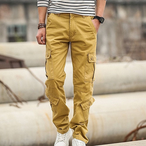 

Per uomo Pantaloni cargo Pantaloni Multi tasca Liscio Indossabile Esterno Giornaliero Misto cotone Di tendenza Streetwear Giallo Verde militare Media elasticità