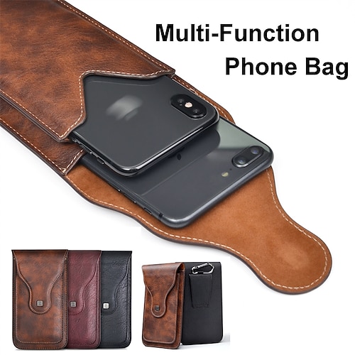 

Funda para teléfono, funda de doble capa para escalada al aire libre, bolsillo para colgar, clip para cinturón, riñonera de cuero pu para exteriores de hasta 5,5 pulgadas