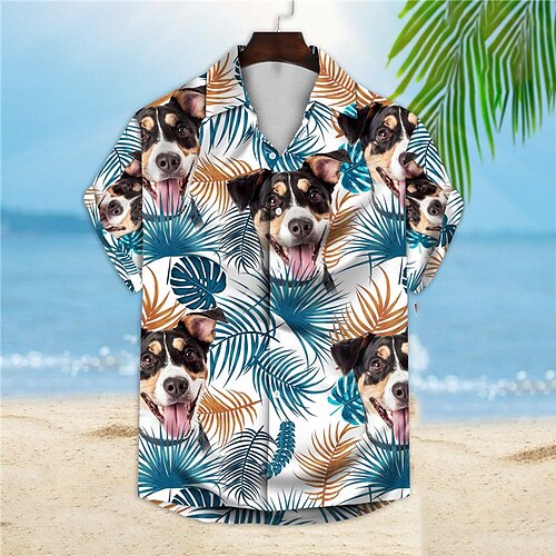 

Men's Shirt Summer Hawaiian Shirt Floral Dog Graphic Prints Turndown Blue Street Casual Short Sleeves Button-Down Print Clothing Apparel Tropical Fashion Hawaiian Designer