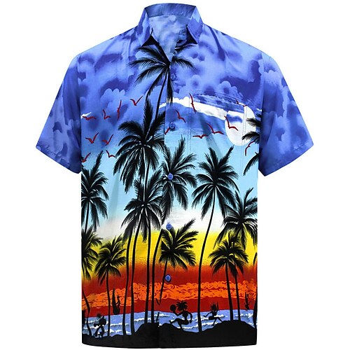 

Men's Shirt Coconut Tree Beach Turndown Blue 3D Print Outdoor Street Short Sleeves Button-Down Print Clothing Apparel Tropical Fashion Designer Hawaiian