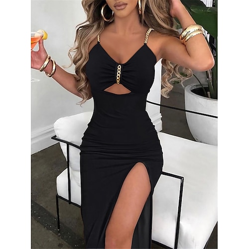 

vestito da partito delle donne tubino vestito sottoveste cocktail party vestito midi partito alla moda della cinghia di spaghetti senza maniche backless spaccato 2023 sottile nero puro colore s m l xl