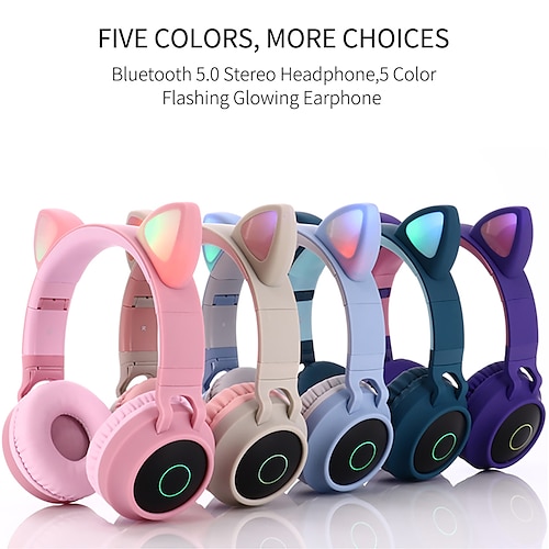 

Cat Ear Wireless Headphones Bass Noise Cancelling Adults Kids Girl Bluetooth 5.0 Headset Support TF Card Casco With mic