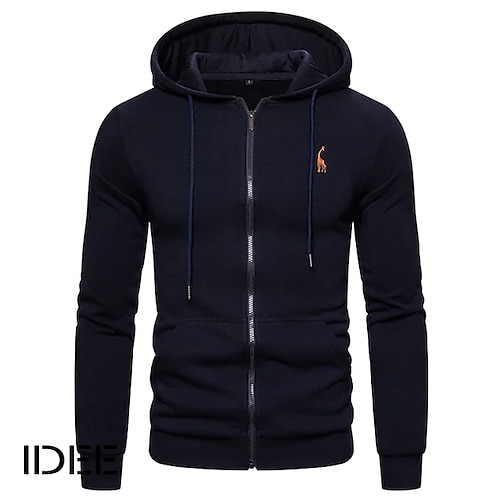 

Men's Hoodie Zip Hoodie Sweatshirt Sweat Jacket Navy Blue Hooded Giraffe Sports Outdoor Daily Sports Cotton Casual Big and Tall Fall Winter Clothing Apparel Hoodies Sweatshirts Long Sleeve