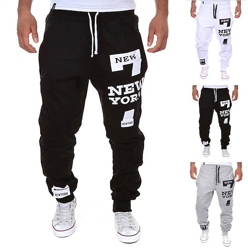 Men's Active Sweatpants Joggers Trousers Drawstring Elastic Waist Letter Full Length Street Sports Daily Wear Active Sporty Loose Fit Black / Red Black Micro-elastic