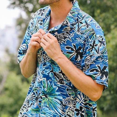 

Men's Shirt Summer Hawaiian Shirt Coconut Tree Graphic Prints Fish Marine Life Turndown Blue Casual Going out Short Sleeves Button-Down Print Clothing Apparel Tropical Hawaiian Designer Casual