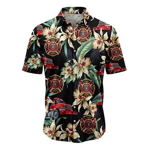 

Men's Shirt Summer Hawaiian Shirt Floral Graphic Prints Turndown Black Street Casual Short Sleeves Button-Down Print Clothing Apparel Tropical Fashion Hawaiian Designer