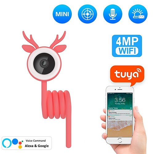 

Baby Monitor 200 mp Effective Pixels IR Camera 100 ° Viewing Angle 8-10 M Night Vision Range 4MP IP Tuya WiFi Wireless Surveillance Mini Camera Automatic Tracking CCTV Security Baby Pet Monitor