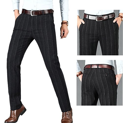 

Herre Dressbukser Bukser Lomme Rett ben Stripe Bryllup Kontor Arbeid Elegant og moderne Formelt Svart Grå Mikroelastisk