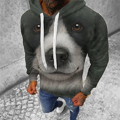 

Men's Pullover Hoodie Sweatshirt Dark Gray Hooded Animal Dog Graphic Prints Print Daily Sports 3D Print Basic Streetwear Designer Spring Fall Clothing Apparel Hoodies Sweatshirts