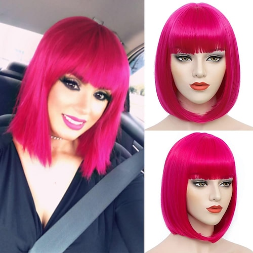 

parrucche per capelli corti a stella con frangia piatta dritta parrucca cosplay sintetica colorata per costume da donna