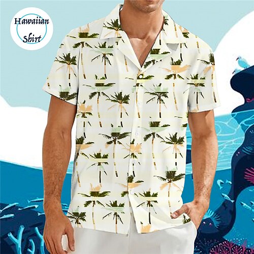 

Men's Shirt Summer Hawaiian Shirt Coconut Tree Striped Graphic Prints Turndown Purple Green Gray Casual Holiday Short Sleeve Button-Down Print Clothing Apparel Tropical Fashion Hawaiian Soft