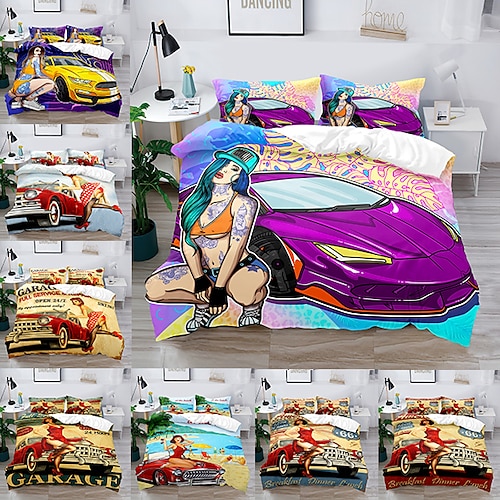 

Duvet Cover Set Boy Gife For Kid Gife 2/3 Piece Bedding Set with 1 or 2 Pillowcase(Single Twin only 1pcs)Car Model Beauty Retro Style Classic Sports Car London