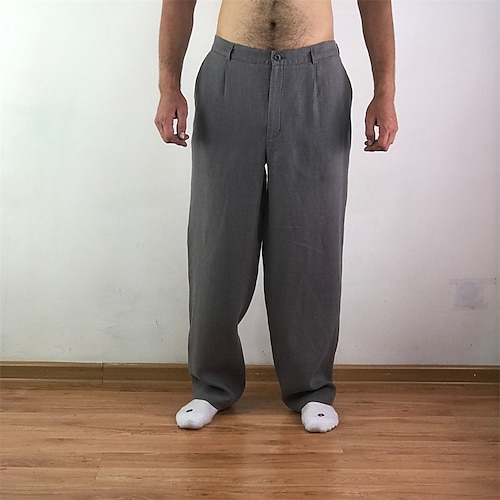 

Per uomo Pantaloni di lino Pantaloni Pantaloni estivi Pantaloni con pieghe Gamba dritta Liscio Comfort Esterno Informale Giornaliero Misto cotone e lino Essenziale Streetwear Grigio scuro