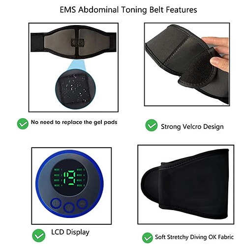 EMS Muscle Stimulator Abs Abdominal Trainer Toning Belt USB Recharge Body  Belly Weight Loss Home Gym