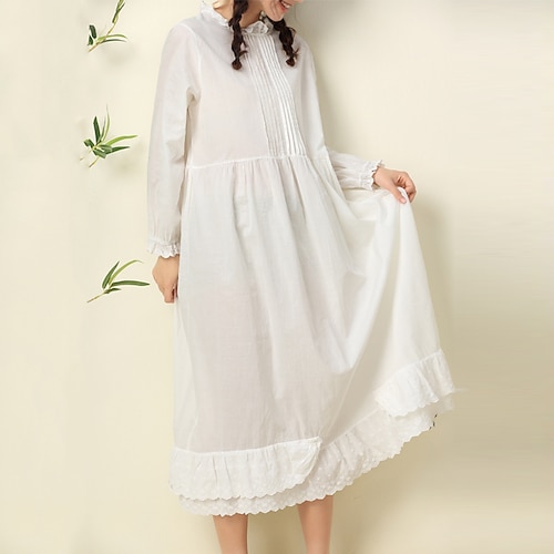 

Women's Casual Dress Shift Dress Swing Dress Long Dress Maxi Dress Black White Apricot Long Sleeve Pure Color Ruffle Winter Fall Spring Crew Neck Classic Daily Loose Fit 2023 One-Size