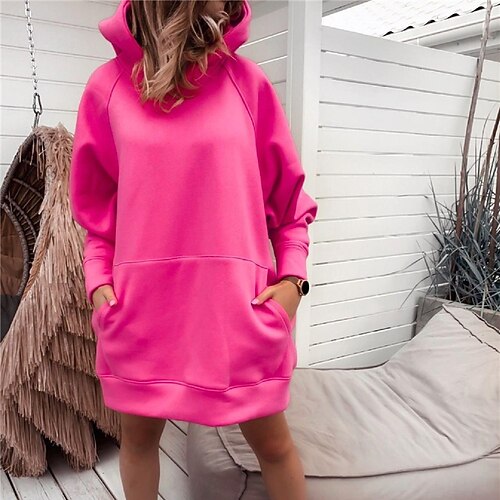 

Women's Casual Dress Hoodie Dress Mini Dress Light Green Pink Blue Long Sleeve Pure Color Pocket Winter Fall Spring Hooded Classic Daily Weekend 2022 S M L XL 2XL