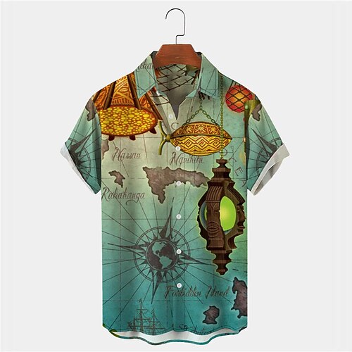 

Men's Shirt Summer Hawaiian Shirt Graphic Prints Compass Turndown Blue Outdoor Street Short Sleeves Button-Down Print Clothing Apparel Tropical Fashion Hawaiian Designer