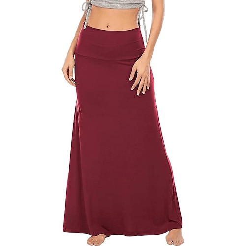 

Women's A Line Long Skirt Maxi Cotton Black White Wine Navy Blue Skirts Fashion Basic Casual Office / Career Street S M L