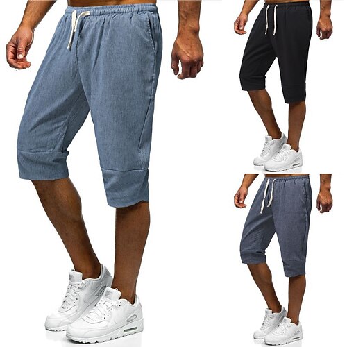 

Per uomo Pantaloncini di lino Pantaloncini estivi Pantaloni modello Capri A cordoncino Vita elastica Tinta unica Comfort Traspirante Polpaccio Esterno Informale Giornaliero Misto cotone e lino Di