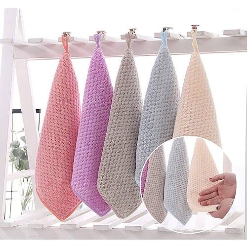 

Warp-Knitted Coral Velvet Square Towel Pineapple Grid Breathable Wipe Face Towel Couple Household Absorbent Plain Color