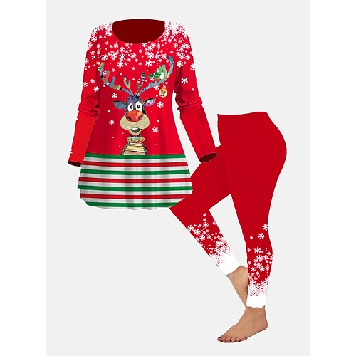 

Women's Plus Size Ugly Christmas Set Graphic Print Long Sleeve Crew Neck Modern Festival Vacation Polyester Winter Fall Green Wine