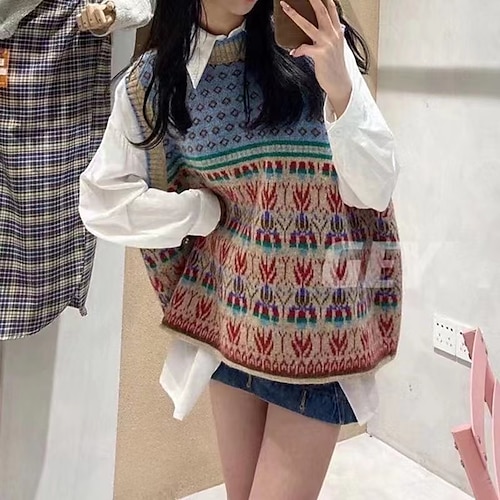 

Mujer Pull-over Puente Waffle Tejer Ahuecado Patrones de Rombo Cuello Barco Casual Fiesta Navidad Invierno Otoño Azul Marino Tamaño Único