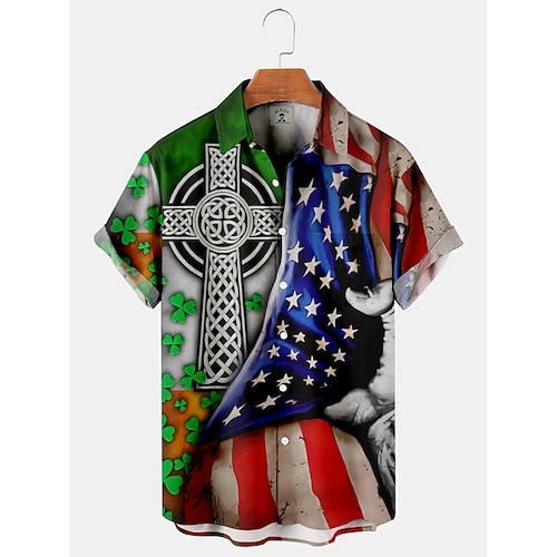 

American Flag And Clover Casual Loose Men's Plus Size Short-Sleeved Shirt