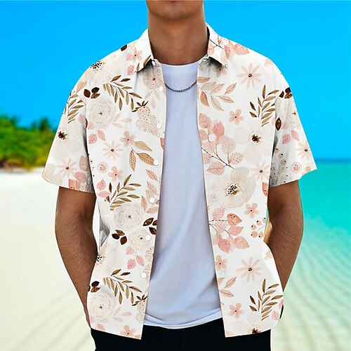 

Men's Shirt Summer Hawaiian Shirt Floral Graphic Prints Turndown Blue Beige Street Casual Short Sleeves Button-Down Print Clothing Apparel Tropical Fashion Hawaiian Designer