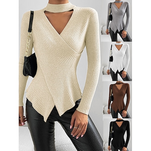

Women's Shirt Blouse Black Purple Wine Plain Cut Out Crochet Long Sleeve Casual Daily Basic High Neck Regular S