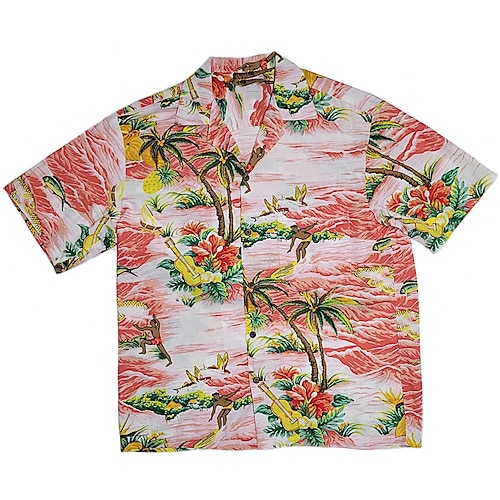 

Men's Shirt Coconut Tree Graphic Prints Guitar Ocean Turndown Pink 3D Print Casual Going out Short Sleeves Button-Down Print Clothing Apparel Tropical Designer Casual Hawaiian