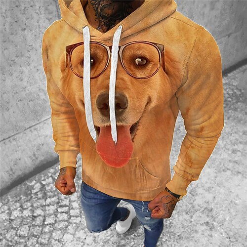 

Men's Pullover Hoodie Sweatshirt Brown Hooded Animal Dog Graphic Prints Print Daily Sports 3D Print Basic Streetwear Designer Spring Fall Clothing Apparel Hoodies Sweatshirts