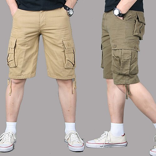 

Men's Cargo Shorts Shorts Hiking Shorts Leg Drawstring Multi Pocket Plain Comfort Wearable Knee Length Casual Daily Streetwear Stylish Classic Style ArmyGreen Black