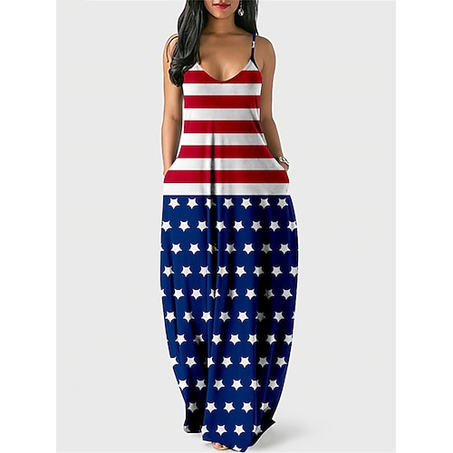 

Women's Casual Dress Shift Dress Slip Dress Long Dress Maxi Dress White Wine Red Sleeveless National Flag Pocket Winter Fall Spring Spaghetti Strap Fashion Daily 2023 XS S M L XL XXL 3XL 4XL
