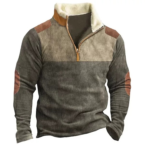 

Homme Sweat zippé Sweat Marron Vert Demi fermeture éclair Bloc de couleur Imprimés Photos Zippé Imprimer du quotidien Des sports Sortie 3D effet basique Casual Polaire fine Hiver Vêtement Tenue Pulls