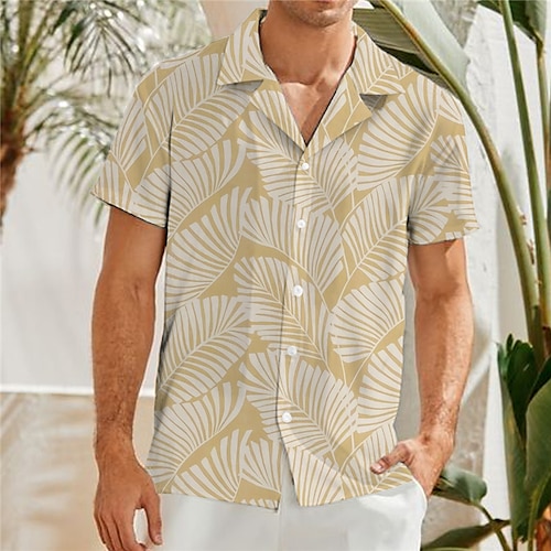 

Men's Shirt Summer Hawaiian Shirt Graphic Prints Leaves Turndown Blue Khaki 3D Print Casual Holiday Short Sleeve Button-Down Print Clothing Apparel Tropical Fashion Hawaiian Soft