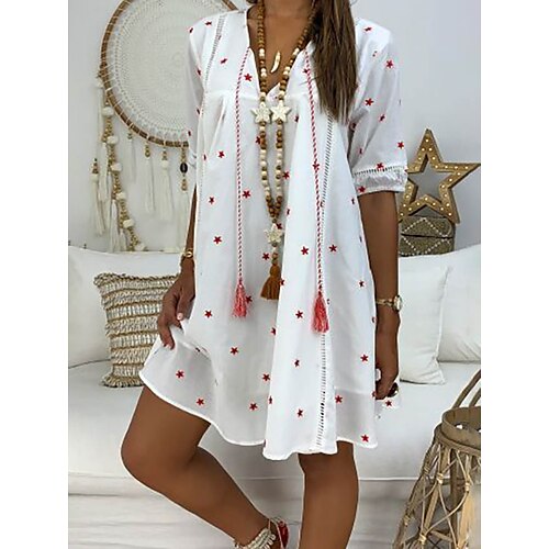 

Mujer Vestido informal Vestido de cambio Mini vestido Blanco Manga Corta Estrella Ahuecado Primavera Verano Escote en Pico Clásico Diario Fin de semana Holgado 2023 M L XL 2XL 3XL