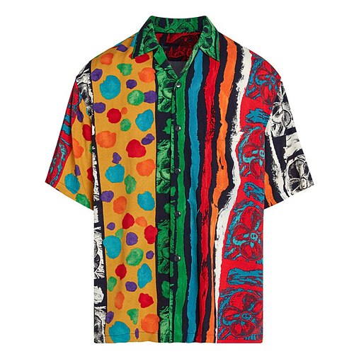 

Men's Shirt Summer Hawaiian Shirt Color Block Striped Graphic Prints Turndown Rainbow Casual Going out Short Sleeves Button-Down Print Clothing Apparel Tropical Hawaiian Designer Casual