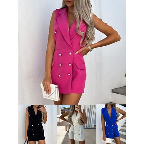 

Mini robe Femme Robe de travail Sans Manches Eté Printemps - Mode Bouton Poche Couleur monochrome Col de Chemise Bureau 2023 Noir Blanche Bleu Fuchsia S M L XL XXL