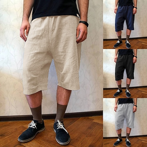 

Herre Linneshorts Sommer shorts Capri bukser Snørelukning Elastisk Talje Helfarve Komfort Åndbart Calf-længde udendørs Afslappet Daglig hør / bomuldsblanding Mode Gade Sort Navyblå