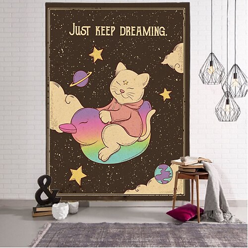 

Comics Cute Wall Hanging Tapestry Cat Lion Tarot Decorative Art Blanket Curtains Hanging at Home Bedroom Living Room Decor