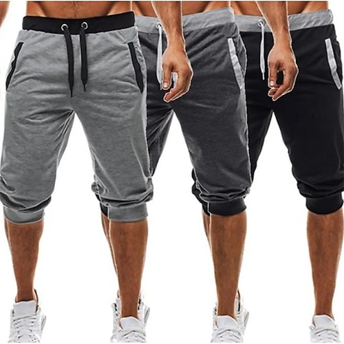 

Men's Sweat Shorts Cropped Pants Casual Pants Capri Pants Patchwork Drawstring Plain Daily Holiday Going out Basic Streetwear Black Light Grey Micro-elastic